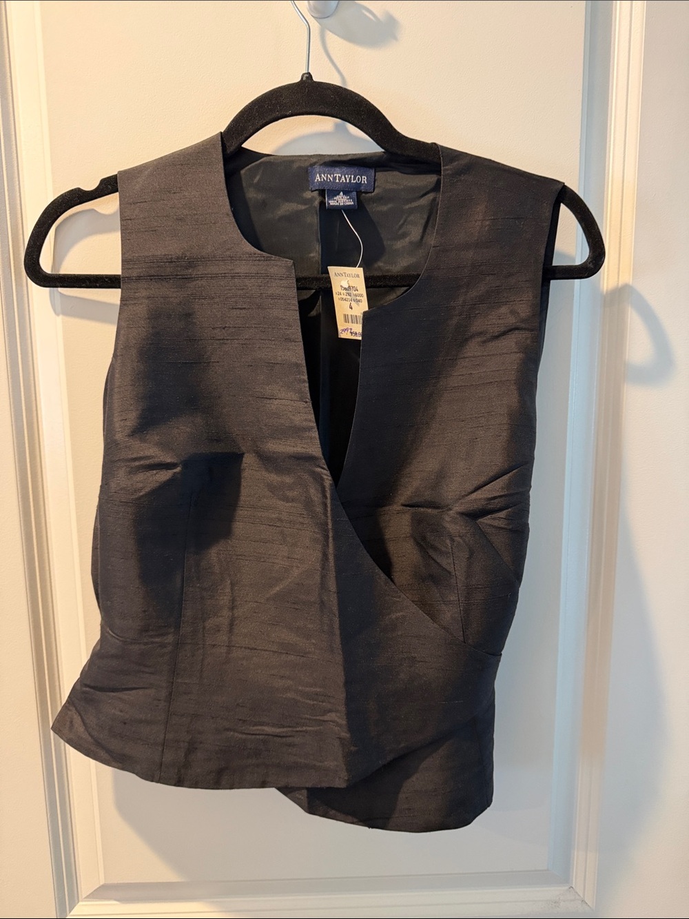 Ann Taylor Black Silk Sleeveless Wrap-Front Shell